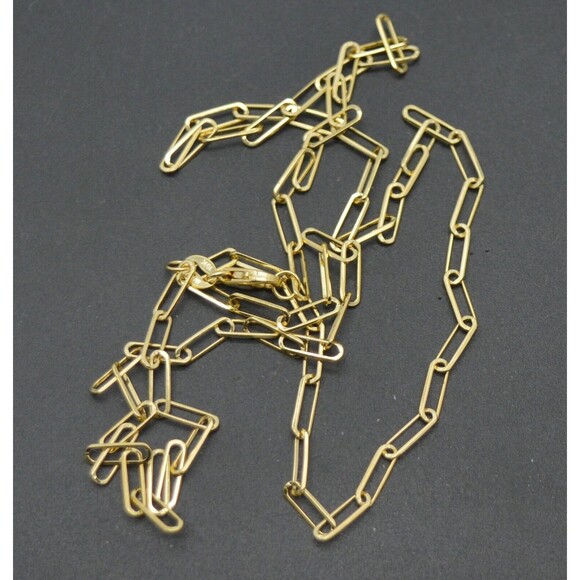 10K Yellow REAL GOLD paper clip Link Chain Necklace 2.3mm 16 18 20" 24 - Picture 3 of 6